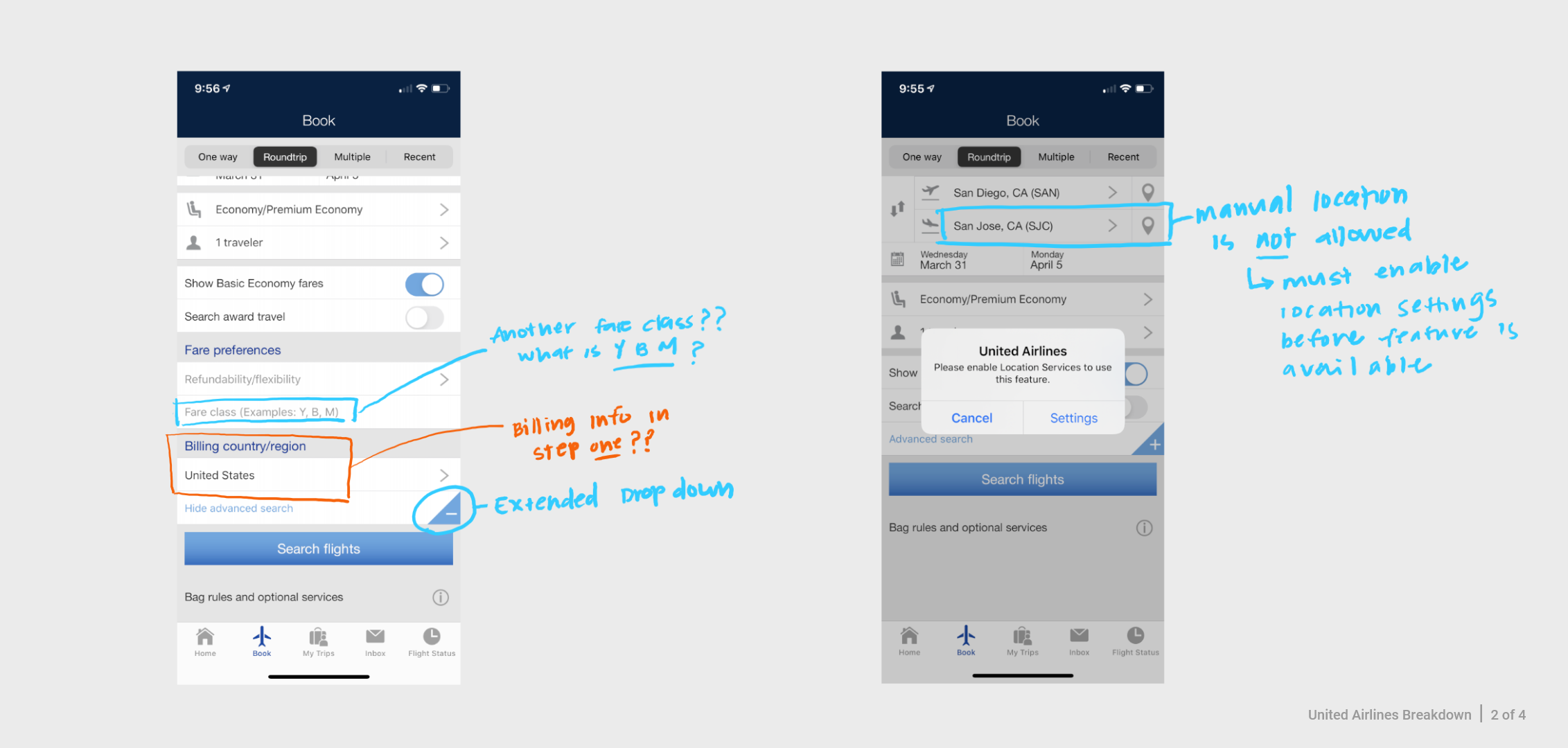 United Airlines UX App Breakdown